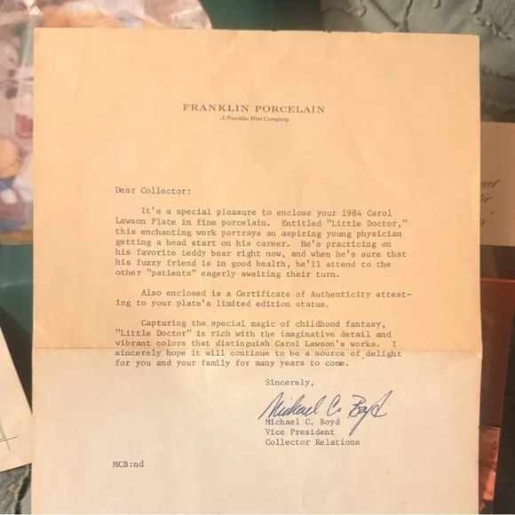 1984 Carol Lawson “Little Doctor” Collector Plate Franklin Porcelain In Box 8” - Picture 7 of 10